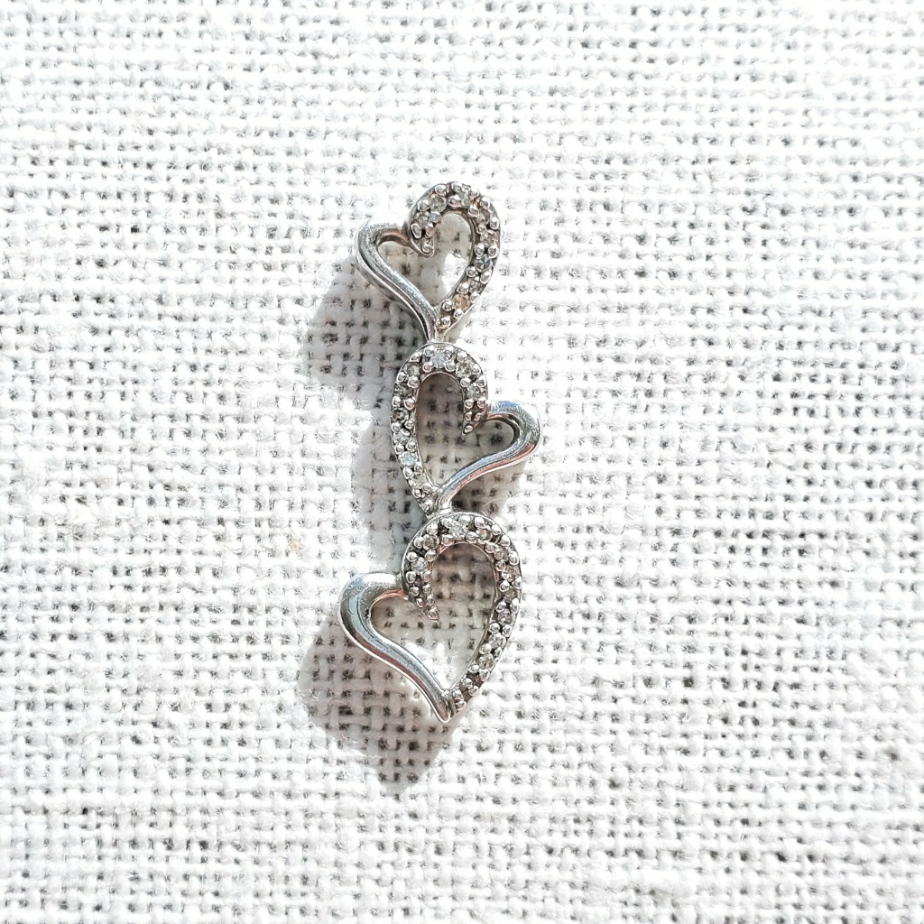Stamped 925 Sterling Silver Three Hears Pendant